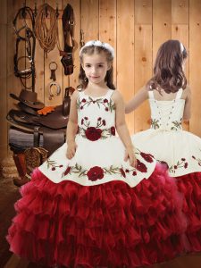 Dazzling Red Straps Lace Up Ruffled Layers Little Girl Pageant Dress Sleeveless