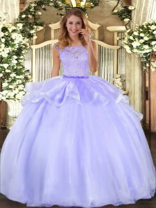Stunning Lavender Scoop Clasp Handle Lace Quince Ball Gowns Sleeveless