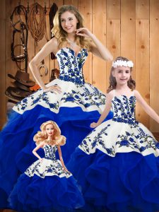 Super Ball Gowns Vestidos de Quinceanera Royal Blue Sweetheart Organza Sleeveless Floor Length Lace Up