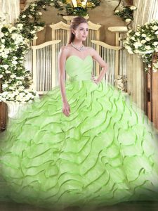 Artistic Sweetheart Sleeveless Brush Train Lace Up Vestidos de Quinceanera Yellow Green Organza