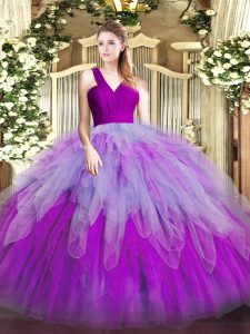 Simple Multi-color Sleeveless Organza Zipper 15th Birthday Dress for Military Ball and Sweet 16 and Quinceanera