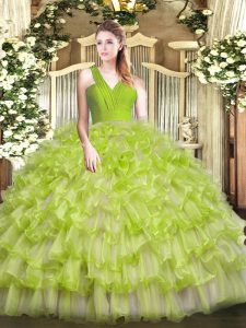 Beauteous Yellow Green Sleeveless Organza Zipper 15 Quinceanera Dress for Military Ball and Sweet 16 and Quinceanera