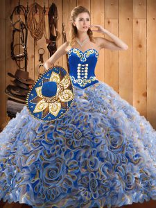 Sweet With Train Multi-color 15th Birthday Dress Sweetheart Sleeveless Sweep Train Lace Up