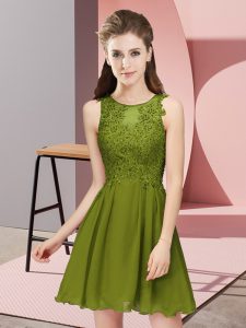 Excellent Olive Green Chiffon Zipper Vestidos de Damas Sleeveless Mini Length Appliques