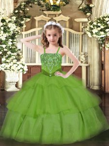 Green Straps Lace Up Beading and Ruffled Layers Little Girls Pageant Dress Wholesale Sleeveless