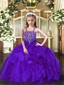 Hot Selling Straps Sleeveless Lace Up Girls Pageant Dresses Purple Organza