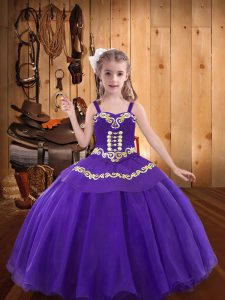 Perfect Eggplant Purple Pageant Gowns For Girls Party and Sweet 16 and Quinceanera and Wedding Party with Embroidery Straps Sleeveless Lace Up