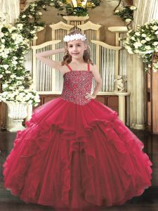 Excellent Red Straps Neckline Beading and Ruffles Pageant Dress Toddler Sleeveless Lace Up