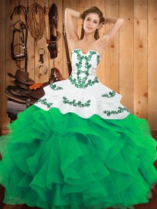 Charming Satin and Organza Sleeveless Floor Length Sweet 16 Dress and Embroidery and Ruffles