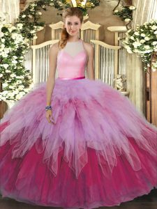 Beading and Ruffles Sweet 16 Dresses Multi-color Backless Sleeveless Floor Length