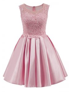 Inexpensive Baby Pink Scoop Neckline Lace Court Dresses for Sweet 16 Sleeveless Zipper