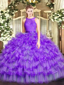 Eggplant Purple Ball Gowns Ruffled Layers Quinceanera Dresses Zipper Organza Sleeveless Floor Length