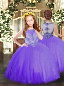 Lavender Zipper Little Girls Pageant Dress Beading Sleeveless Floor Length