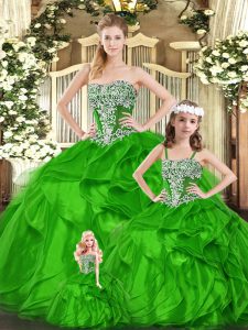 Sexy Strapless Sleeveless Lace Up 15 Quinceanera Dress Green Organza