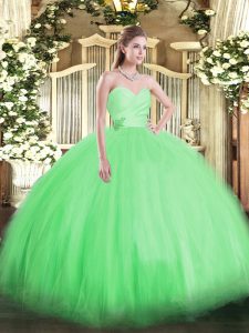 Best Selling Green Tulle Lace Up Sweetheart Sleeveless Floor Length Vestidos de Quinceanera Beading