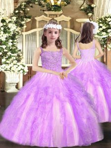 New Style Organza Sleeveless Floor Length Little Girl Pageant Gowns and Beading and Ruffles