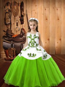 Straps Neckline Embroidery Pageant Dress for Teens Sleeveless Lace Up