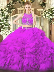 Ball Gowns Quinceanera Gown Lilac Scoop Fabric With Rolling Flowers Sleeveless Floor Length Zipper