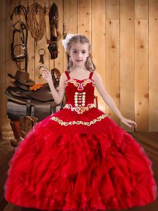Straps Sleeveless Lace Up Child Pageant Dress Red Organza