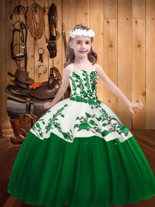 Custom Design Tulle Straps Sleeveless Lace Up Embroidery Pageant Dresses in Dark Green