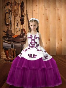 Ball Gowns Kids Pageant Dress Purple Straps Tulle Sleeveless Floor Length Lace Up