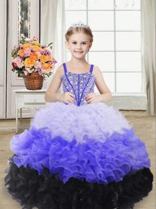Adorable Organza Straps Sleeveless Lace Up Beading and Ruffles Pageant Dress Wholesale in Multi-color