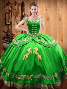 Comfortable Green Satin and Organza Lace Up Quinceanera Dresses Sleeveless Floor Length Beading and Embroidery