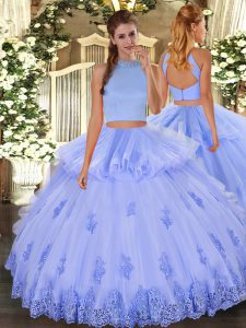 Light Blue Sleeveless Beading and Appliques and Ruffles Floor Length Sweet 16 Dresses