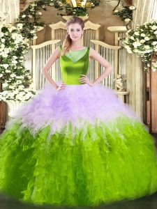Fashion Scoop Sleeveless Side Zipper Quince Ball Gowns Multi-color Tulle