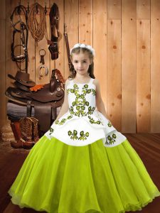 Customized Yellow Green Sleeveless Organza Lace Up High School Pageant Dress for Sweet 16 and Quinceanera