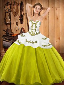 Great Floor Length Yellow Green Quinceanera Gown Strapless Sleeveless Lace Up