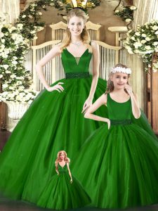 Fancy Green Zipper V-neck Embroidery Quinceanera Dresses Tulle Sleeveless