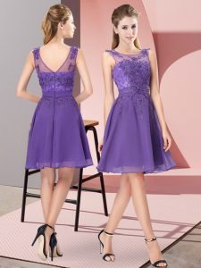 Spectacular Lavender Chiffon Zipper Quinceanera Dama Dress Sleeveless Knee Length Appliques