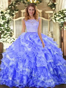 Colorful Scoop Sleeveless Organza Quinceanera Gown Lace and Ruffled Layers Clasp Handle