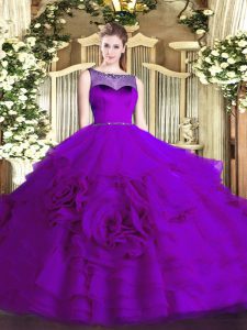 Wonderful Floor Length Zipper Sweet 16 Dresses Eggplant Purple for Sweet 16 and Quinceanera with Beading and Ruffled Layers