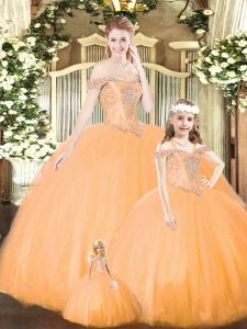 Elegant Orange Quinceanera Gowns Military Ball and Sweet 16 and Quinceanera with Beading Off The Shoulder Sleeveless Lace Up