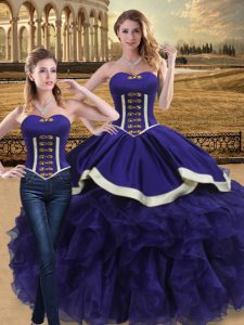 High End Floor Length Purple Sweet 16 Dress Organza Sleeveless Beading and Ruffles