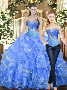 Customized Floor Length Ball Gowns Sleeveless Baby Blue Ball Gown Prom Dress Lace Up