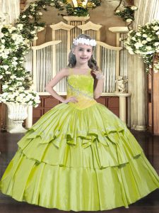 Floor Length Yellow Green Pageant Gowns Straps Sleeveless Lace Up