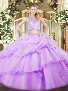 Lavender Zipper 15 Quinceanera Dress Beading and Ruffles Sleeveless Floor Length