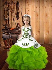 Perfect Sleeveless Floor Length Embroidery and Ruffles Lace Up Pageant Gowns For Girls with