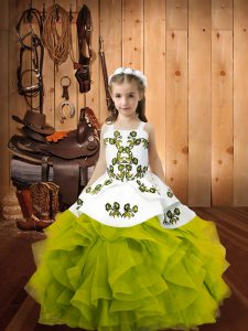 Beautiful Olive Green Pageant Dress Wholesale Party and Wedding Party with Embroidery and Ruffles Straps Sleeveless Lace Up
