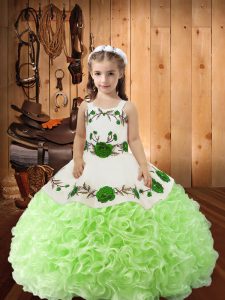Yellow Green Straps Neckline Embroidery and Ruffles Custom Made Pageant Dress Sleeveless Lace Up