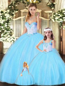 Aqua Blue Sweetheart Neckline Beading Quinceanera Gown Sleeveless Lace Up