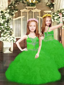 New Arrival Floor Length Green Kids Formal Wear Spaghetti Straps Sleeveless Lace Up