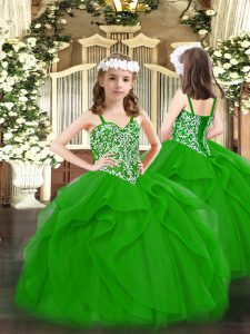 Trendy Floor Length Ball Gowns Sleeveless Green Pageant Dress Womens Lace Up