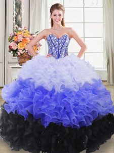 Floor Length Lace Up Quinceanera Dress Multi-color for Sweet 16 and Quinceanera with Beading and Ruffles