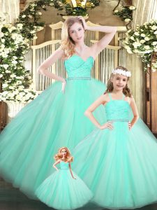 Fitting Apple Green Sleeveless Beading and Lace Floor Length Sweet 16 Quinceanera Dress