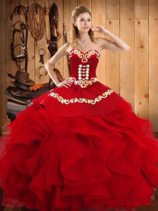 Exceptional Wine Red Sleeveless Embroidery and Ruffles Floor Length Sweet 16 Quinceanera Dress
