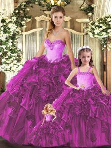 Artistic Floor Length Fuchsia Quinceanera Gowns Sweetheart Sleeveless Lace Up